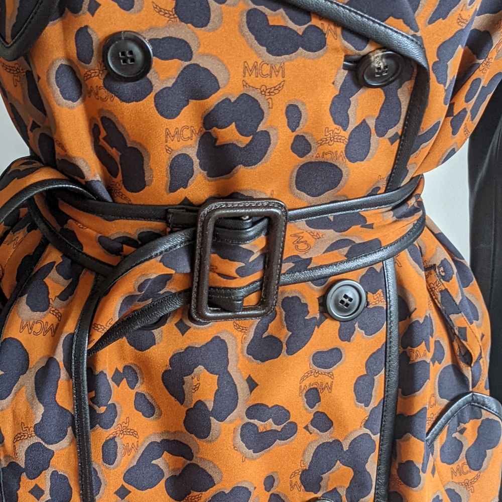 MCM Orange and Black Leopard Trench Coat - Picture 4 of 10
